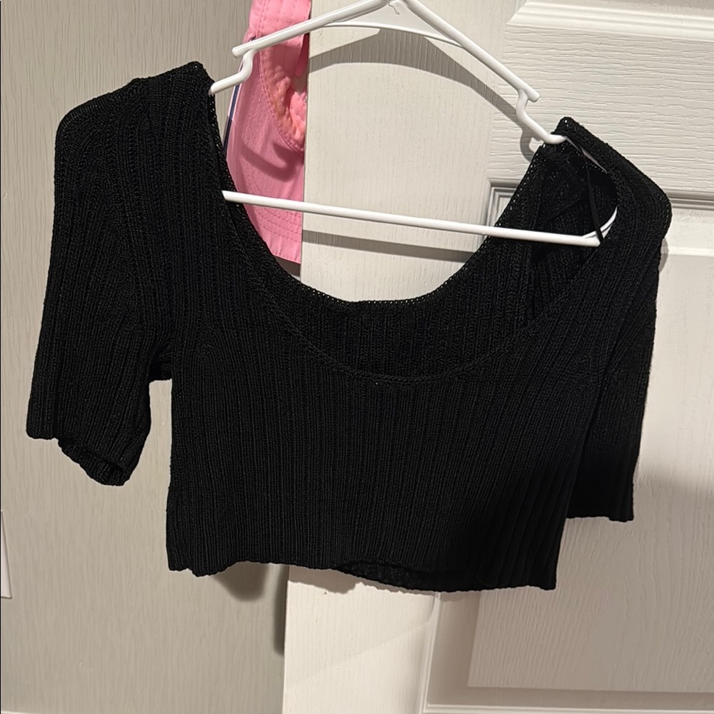 Free People Black Ribbed Crop Top